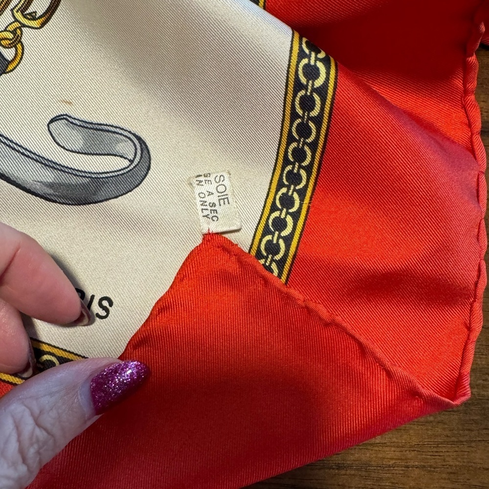 Celine Vintage 100% Silk Scarf Red Cream Gold - Picture 9 of 9